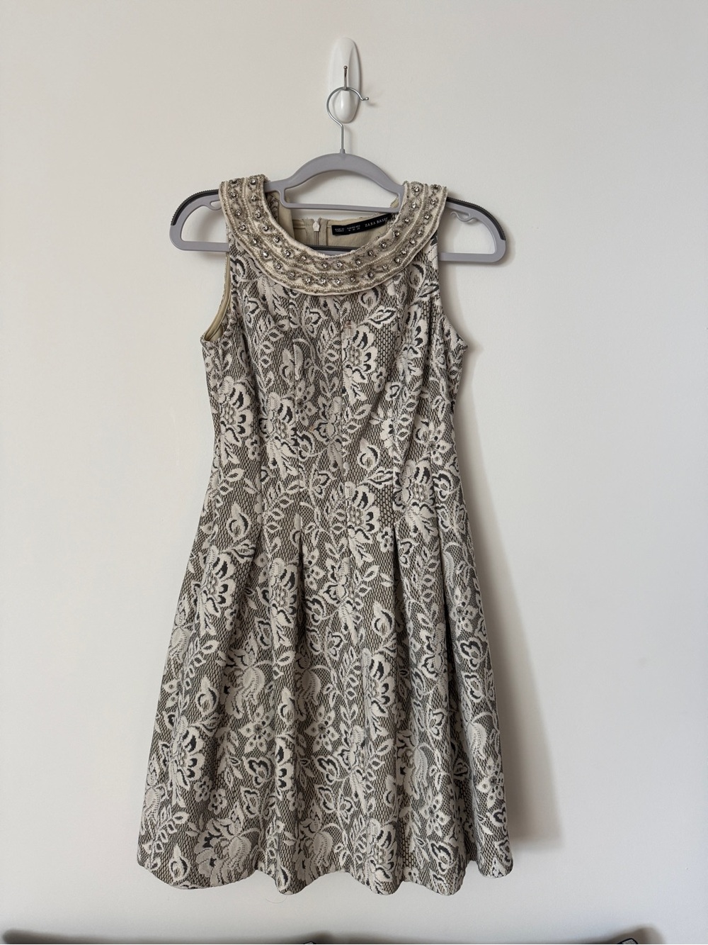 Zara Taupe and Ivory Beaded Midi Dress